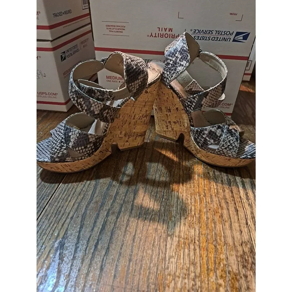 6.5M Chinese Laundry Z-Gumdrop Cork Platform Wedge Heel Open Toe Shoes Sandals